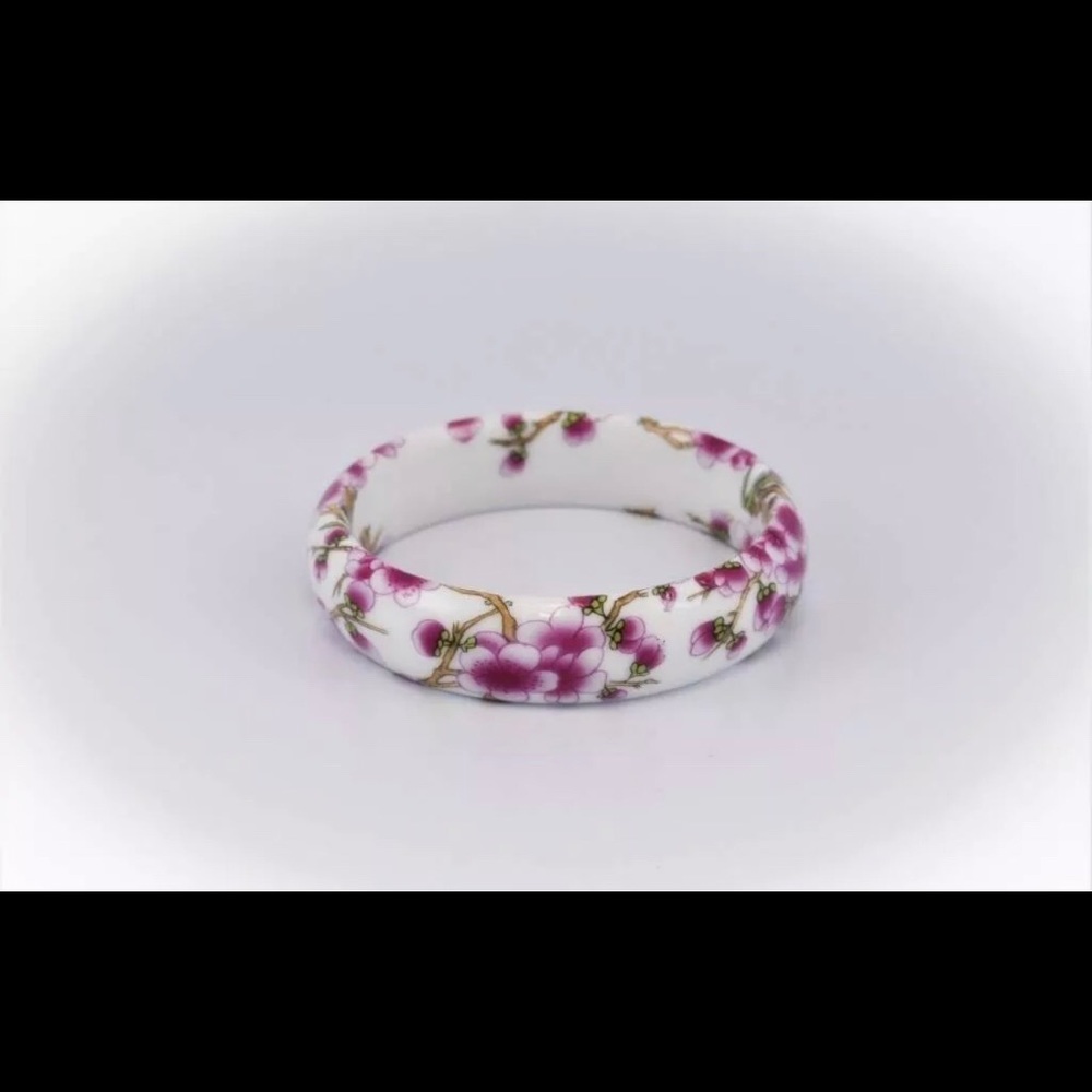 New Wide Porcelain Floral Painted Bangle